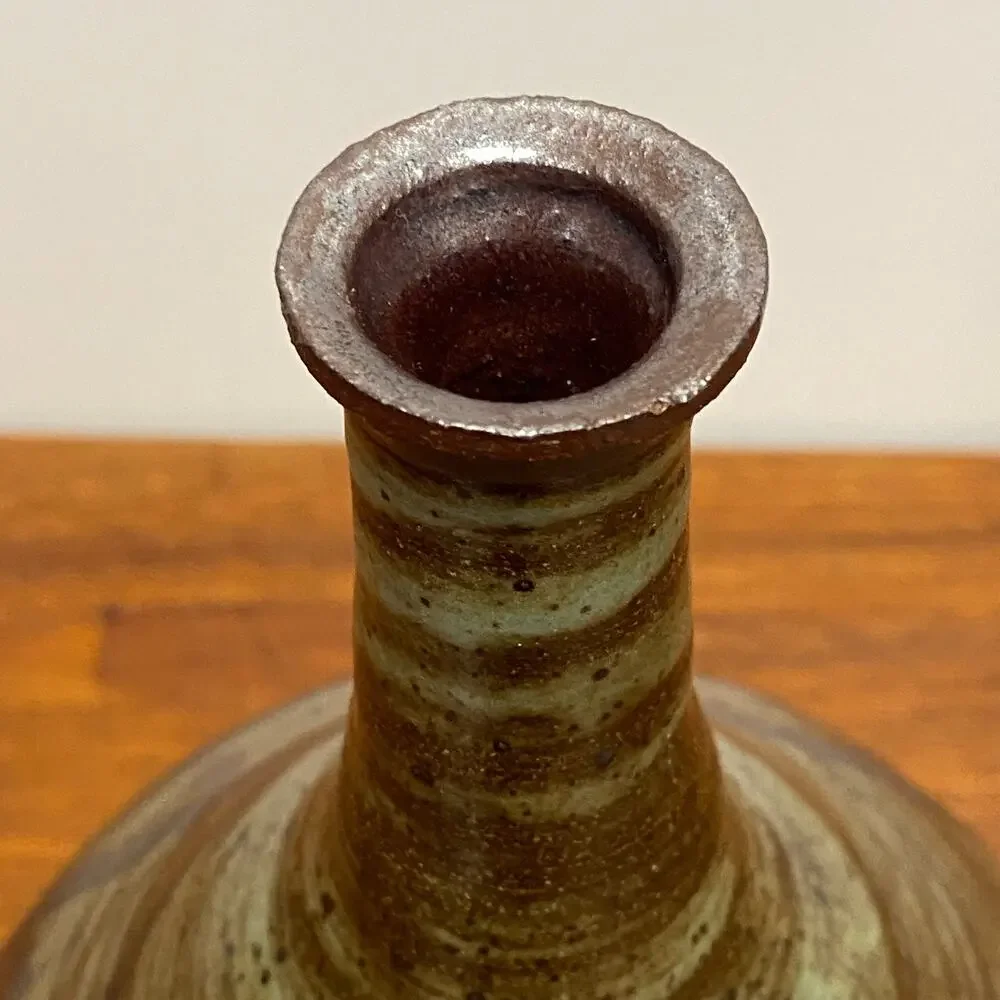 Vintage Studio Pottery Stoneware Bud Vase Swirl Design Artist Signed Pennebacker